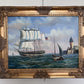 Vintage Oil Painting Clipper Ship American Flag Nautical Maritime Seascape