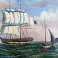 Vintage Oil Painting Clipper Ship American Flag Nautical Maritime Seascape