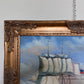 Vintage Oil Painting Clipper Ship American Flag Nautical Maritime Seascape