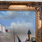 Vintage Oil Painting Clipper Ship American Flag Nautical Maritime Seascape