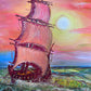 Original Oil Painting on Canvas by Serg Graff, "Ship" Sunset Sea Ocean, COA