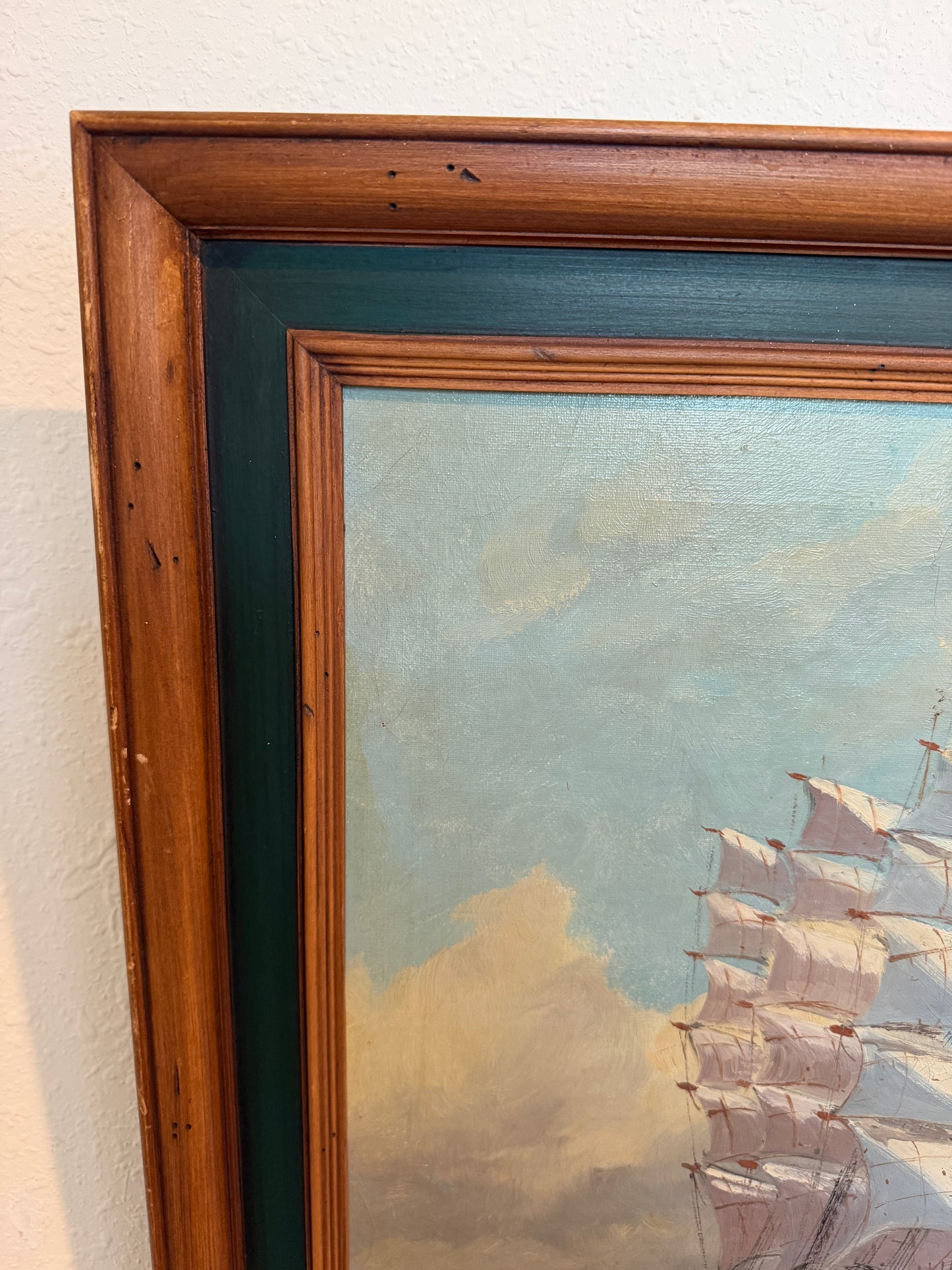 Vintage Tall Ship Oil Painting on Canvas Signed Framed Clipper Marine Seascape