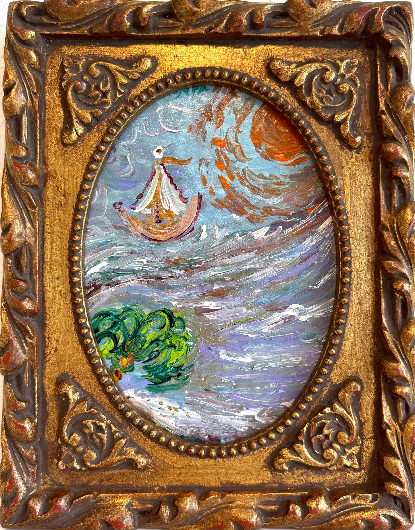 Serg Graff “Storm Wanderer” Original Art, Fantasy Ship Seascape Nautical Art COA