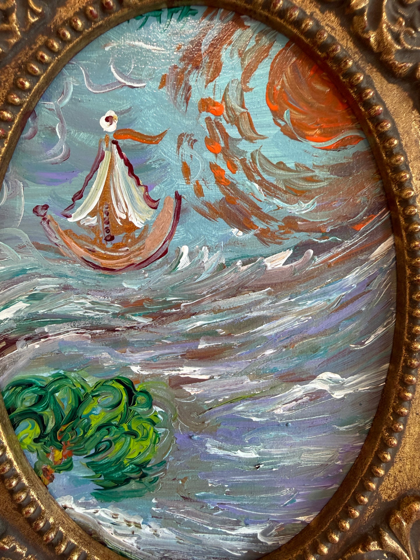 Serg Graff “Storm Wanderer” Original Art, Fantasy Ship Seascape Nautical Art COA