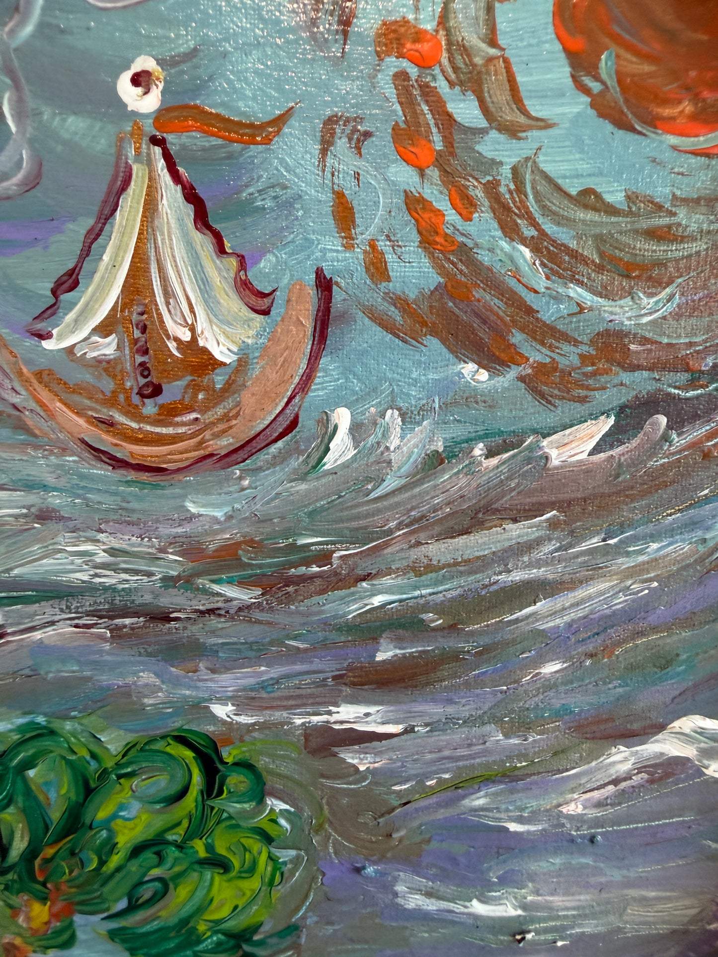 Serg Graff “Storm Wanderer” Original Art, Fantasy Ship Seascape Nautical Art COA