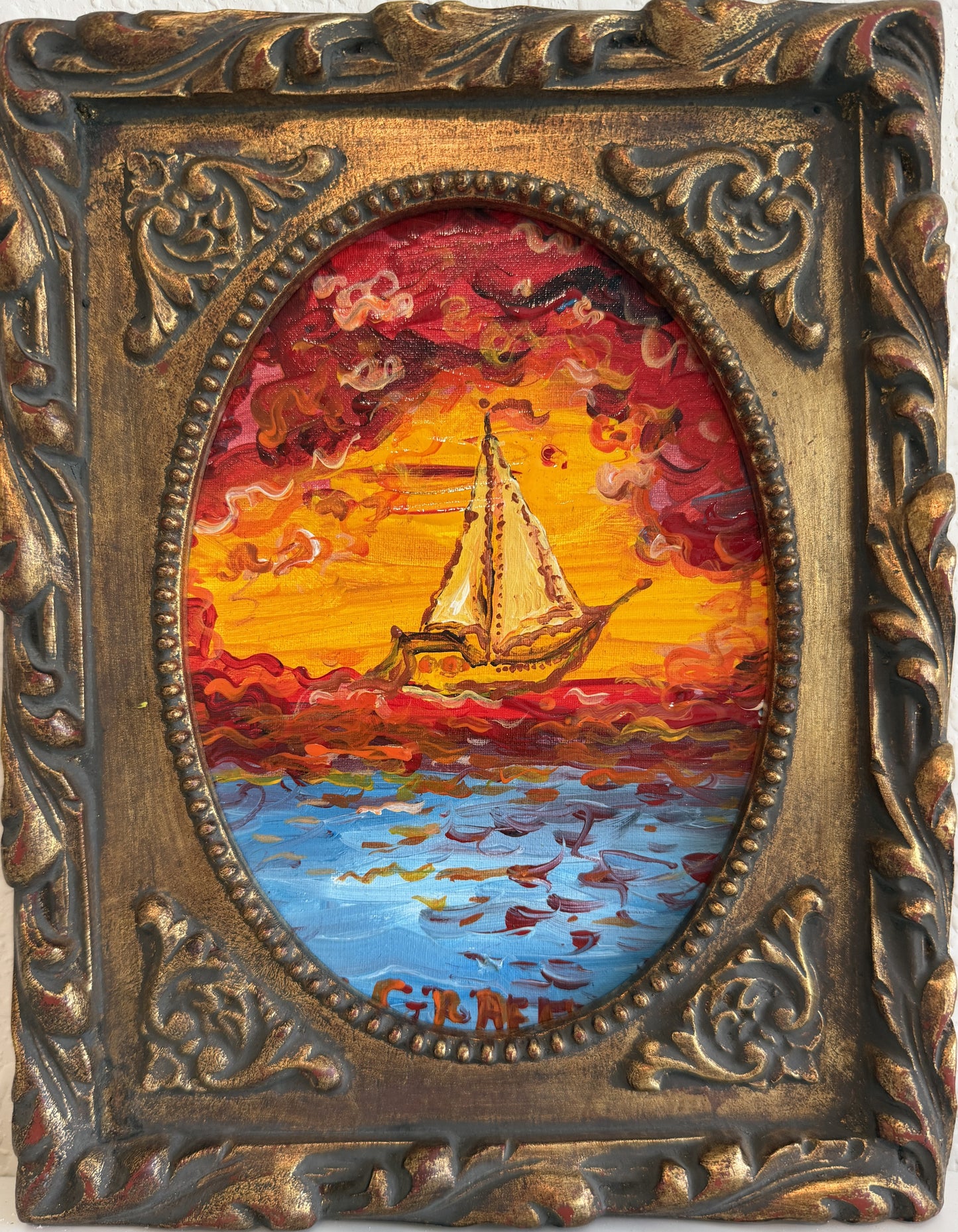Serg Graff “Ship "Florida"” Original Art, Fantasy Ship Seascape Nautical Art COA