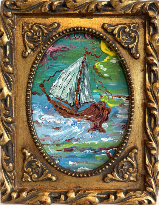 Serg Graff Medusa Schooner Original Art, Fantasy Ship Seascape Nautical Art COA