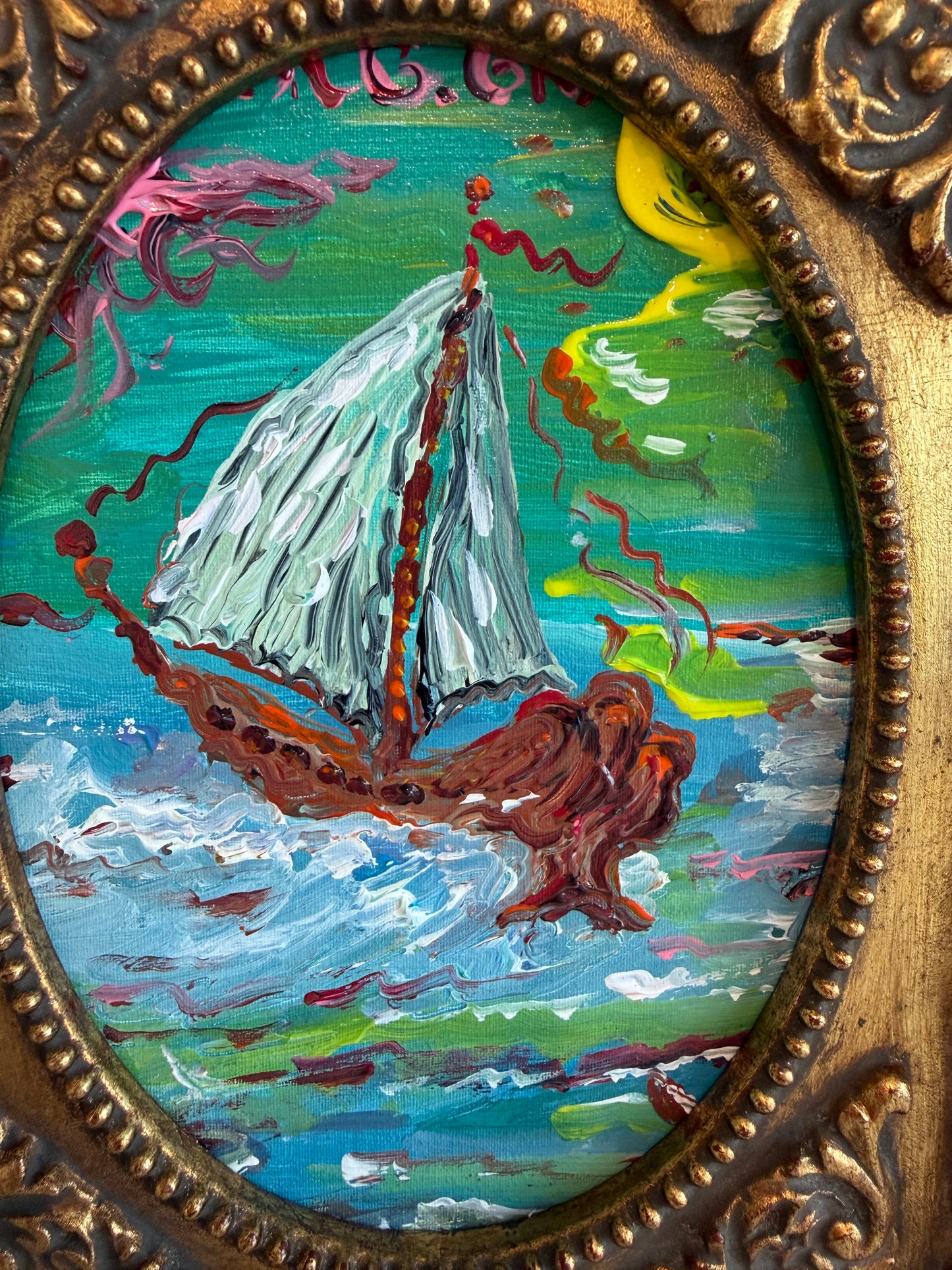Serg Graff Medusa Schooner Original Art, Fantasy Ship Seascape Nautical Art COA