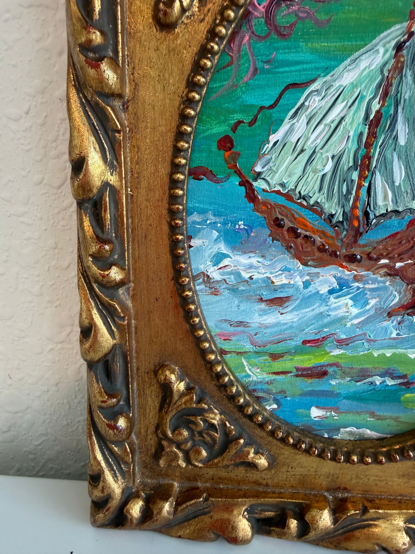 Serg Graff Medusa Schooner Original Art, Fantasy Ship Seascape Nautical Art COA