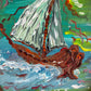 Serg Graff Medusa Schooner Original Art, Fantasy Ship Seascape Nautical Art COA