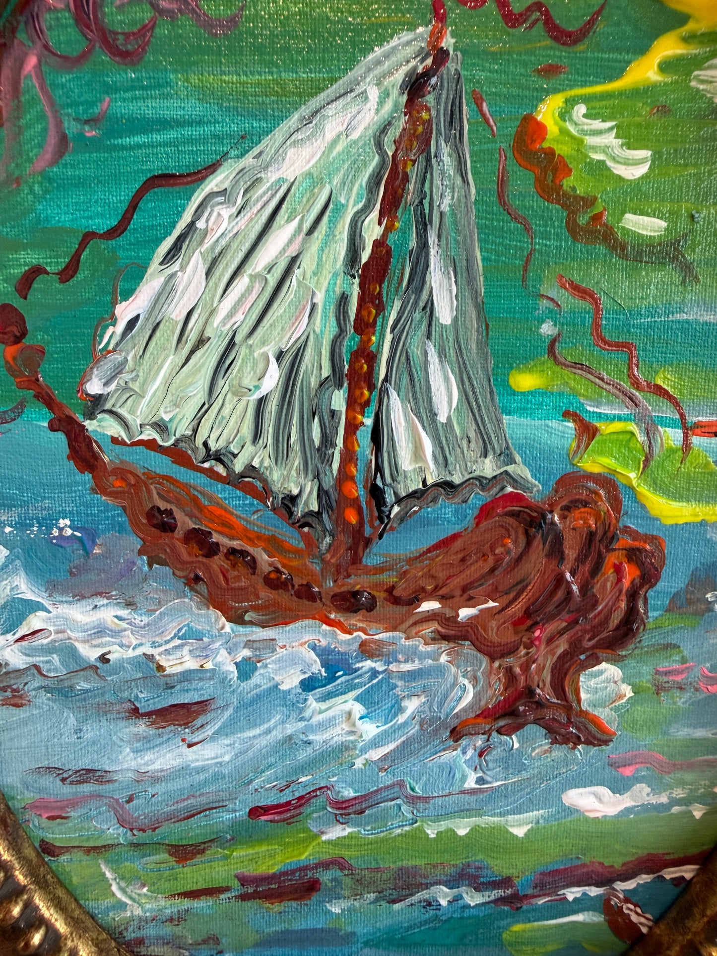 Serg Graff Medusa Schooner Original Art, Fantasy Ship Seascape Nautical Art COA