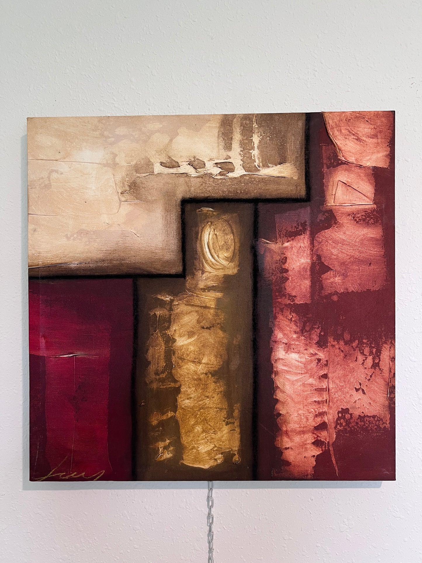 Modern Abstract Geometric Painting Signed Kaulani 2005 | 24x24" Textured Art