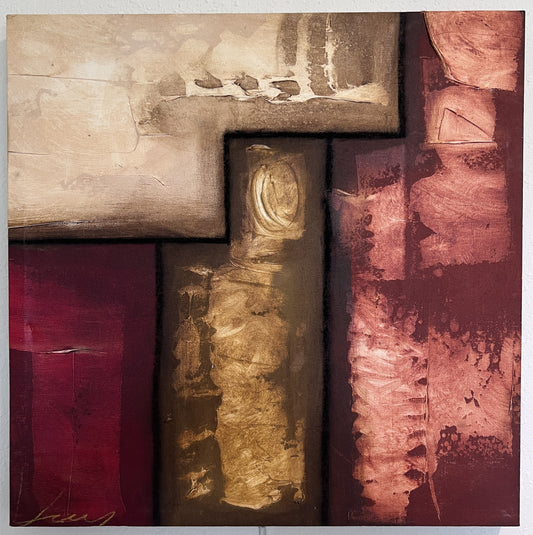 Modern Abstract Geometric Painting Signed Kaulani 2005 | 24x24" Textured Art