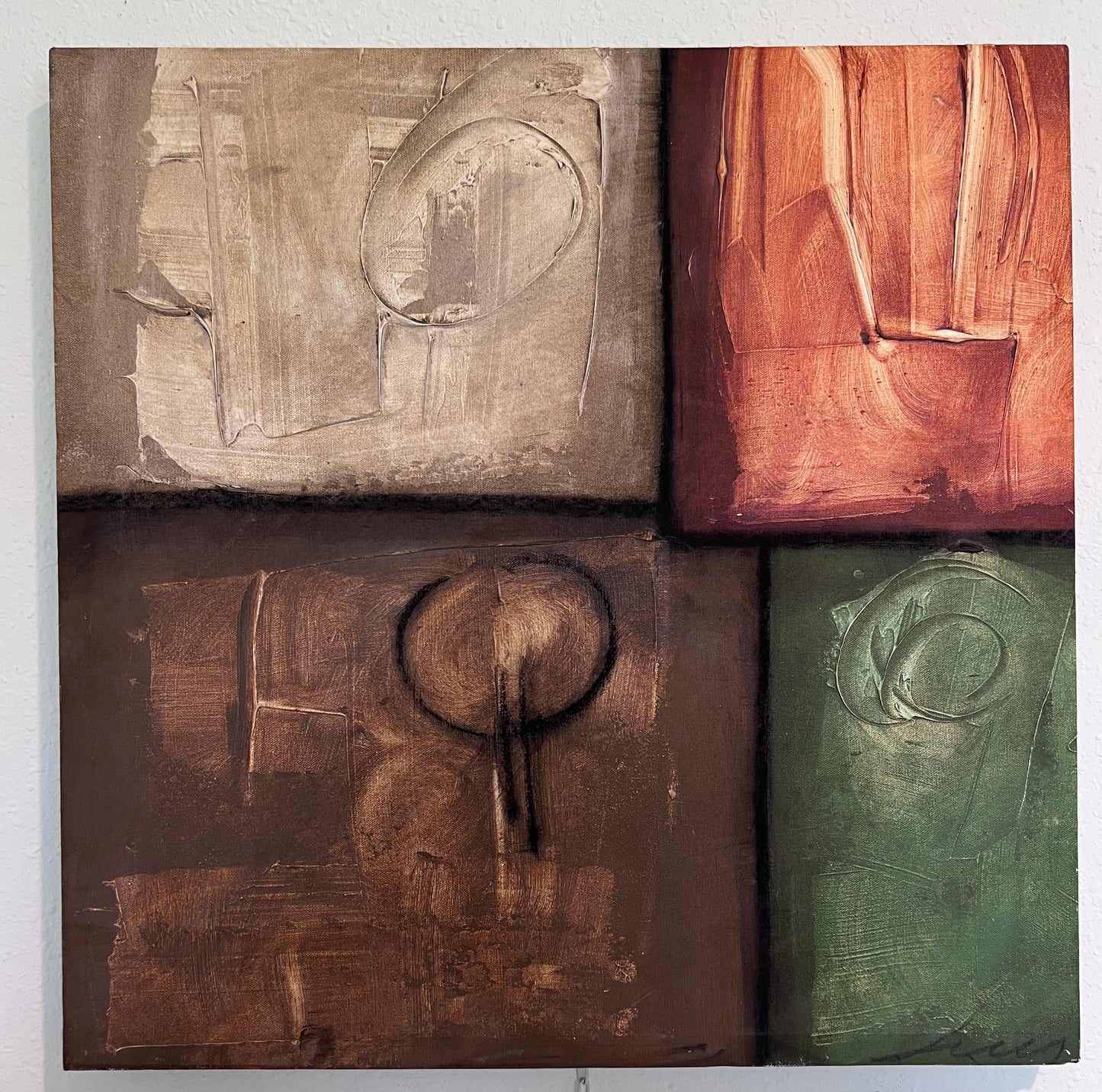Modern Abstract Geometric Painting Signed Kaulani 2004 | 24x24" Textured Art