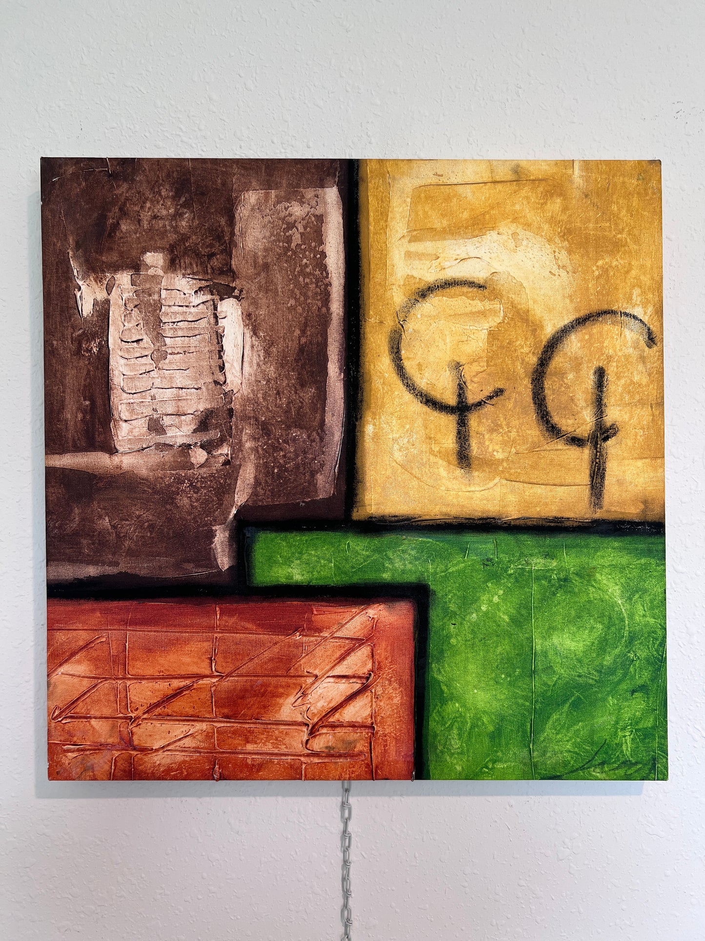 Modern Abstract Geometric Painting Signed Kaulani 2005 | 24x24" Textured Art