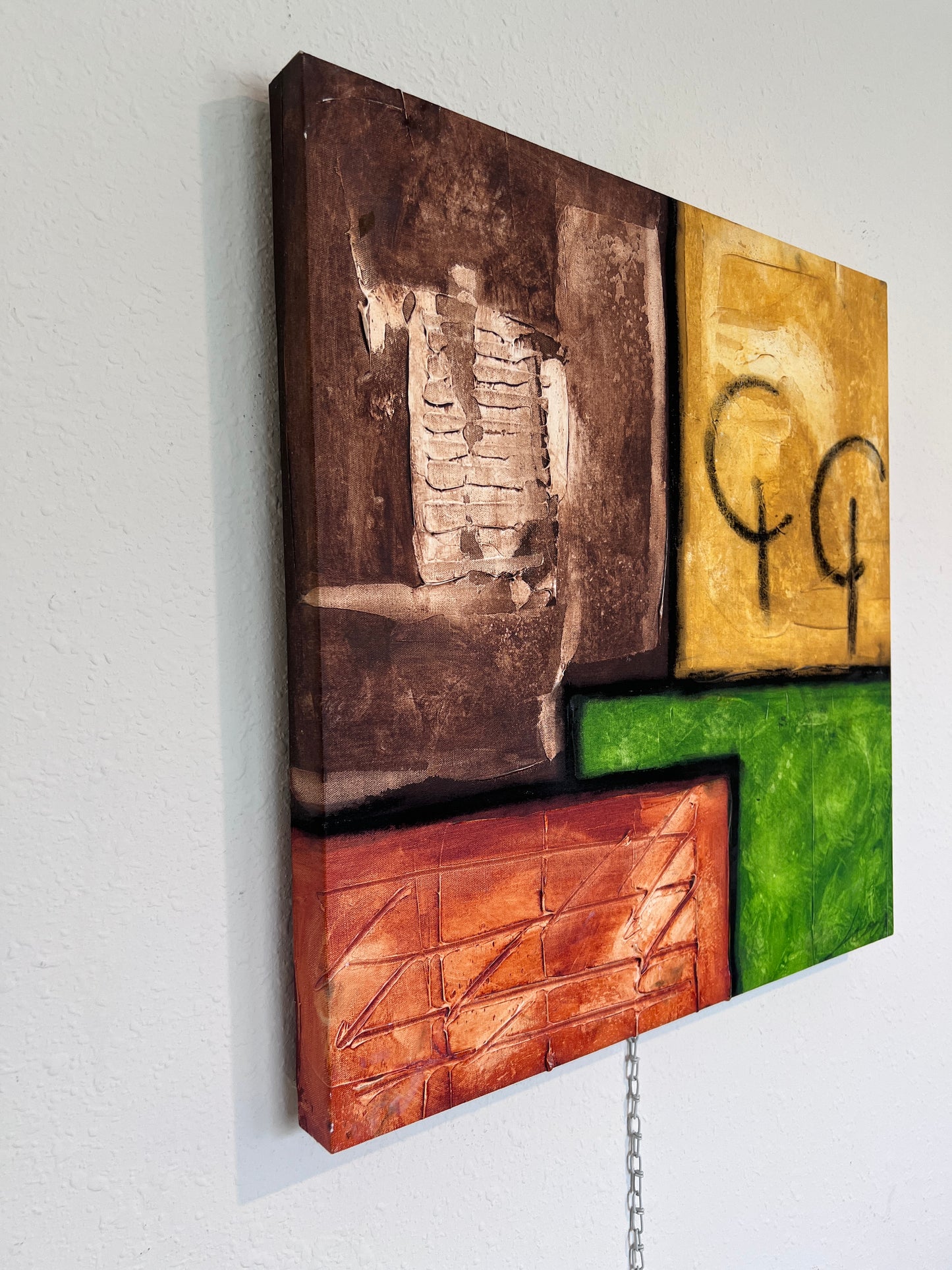 Modern Abstract Geometric Painting Signed Kaulani 2005 | 24x24" Textured Art
