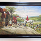 English Fox Hunting Scene Horse Hounds Large VTG Oil Painting Signed, Framed