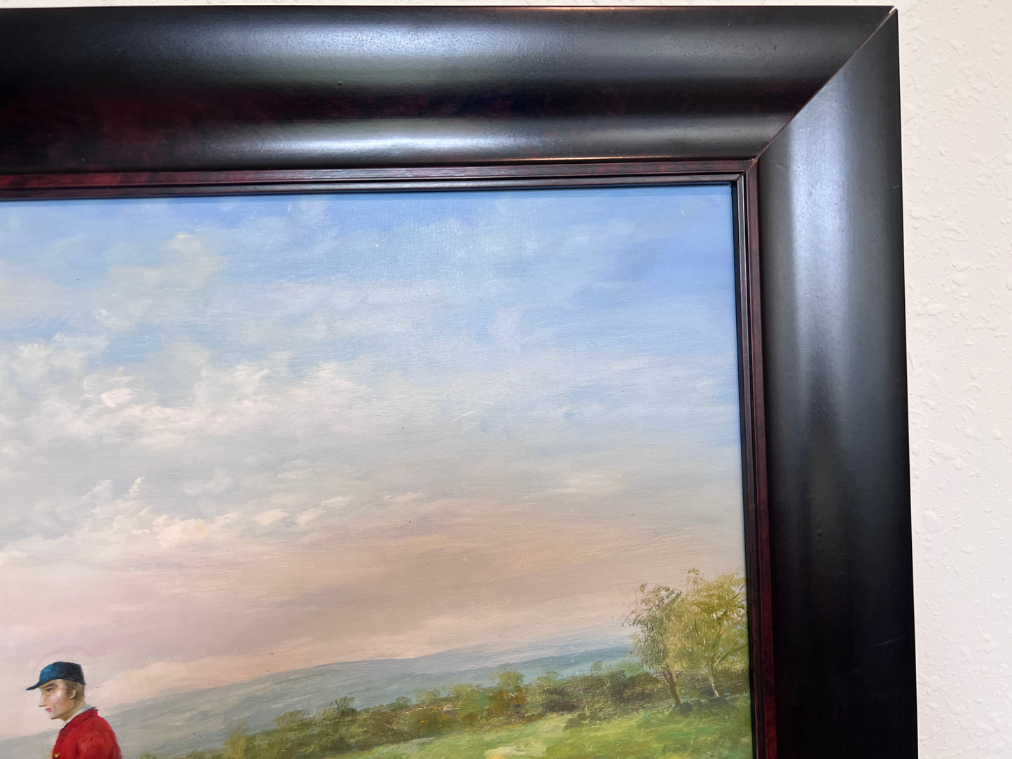 English Fox Hunting Scene Horse Hounds Large VTG Oil Painting Signed, Framed
