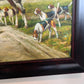 English Fox Hunting Scene Horse Hounds Large VTG Oil Painting Signed, Framed