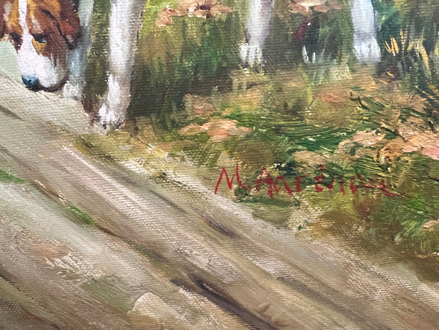 English Fox Hunting Scene Horse Hounds Large VTG Oil Painting Signed, Framed
