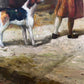 English Fox Hunting Scene Horse Hounds Large VTG Oil Painting Signed, Framed