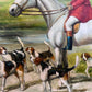 English Fox Hunting Scene Horse Hounds Large VTG Oil Painting Signed, Framed