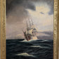Danish Artist B. Johansen Vintage Dramatic Marine Seascape Oil Painting Framed