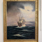 Danish Artist B. Johansen Vintage Dramatic Marine Seascape Oil Painting Framed