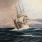 Danish Artist B. Johansen Vintage Dramatic Marine Seascape Oil Painting Framed