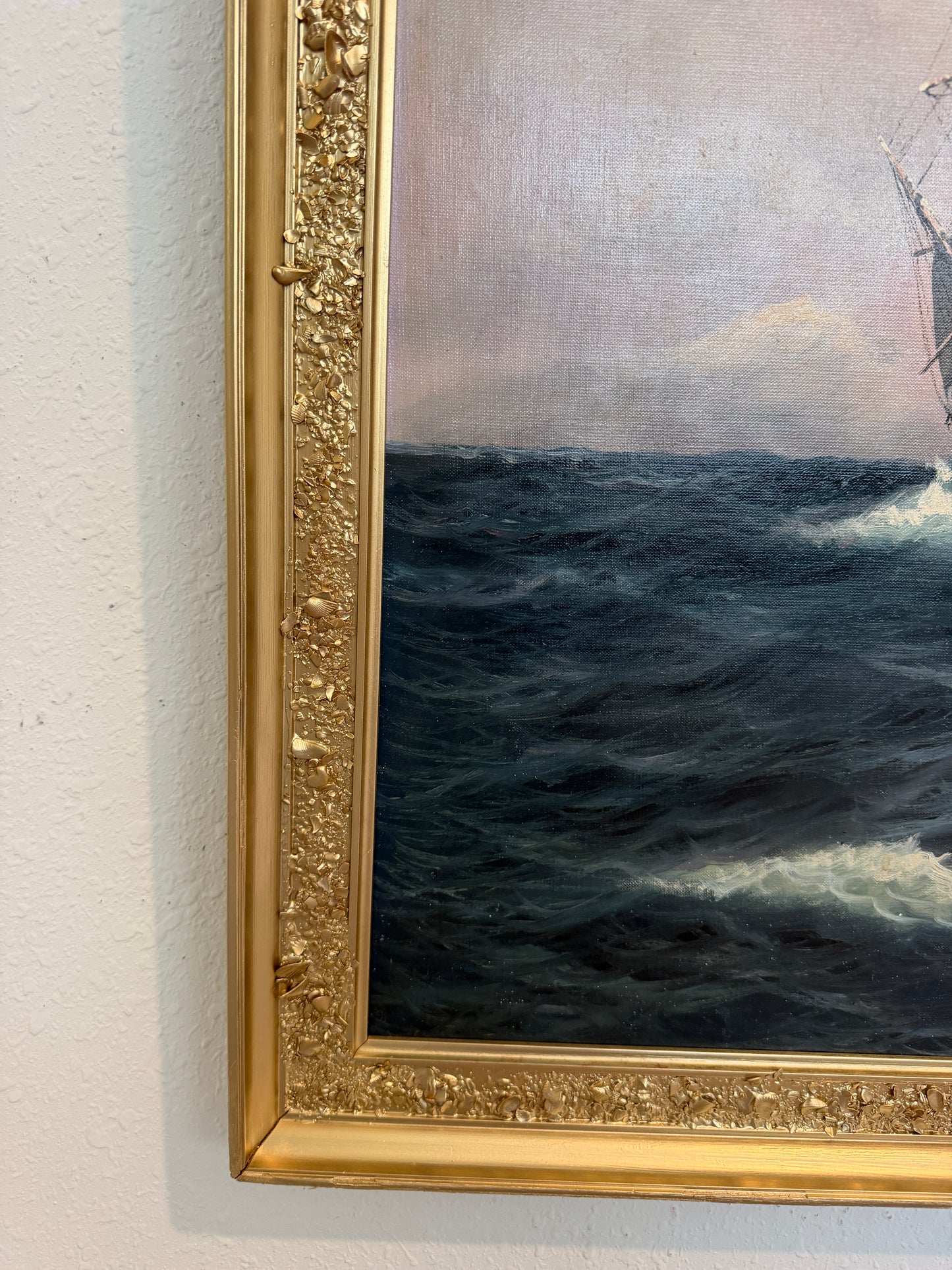 Danish Artist B. Johansen Vintage Dramatic Marine Seascape Oil Painting Framed