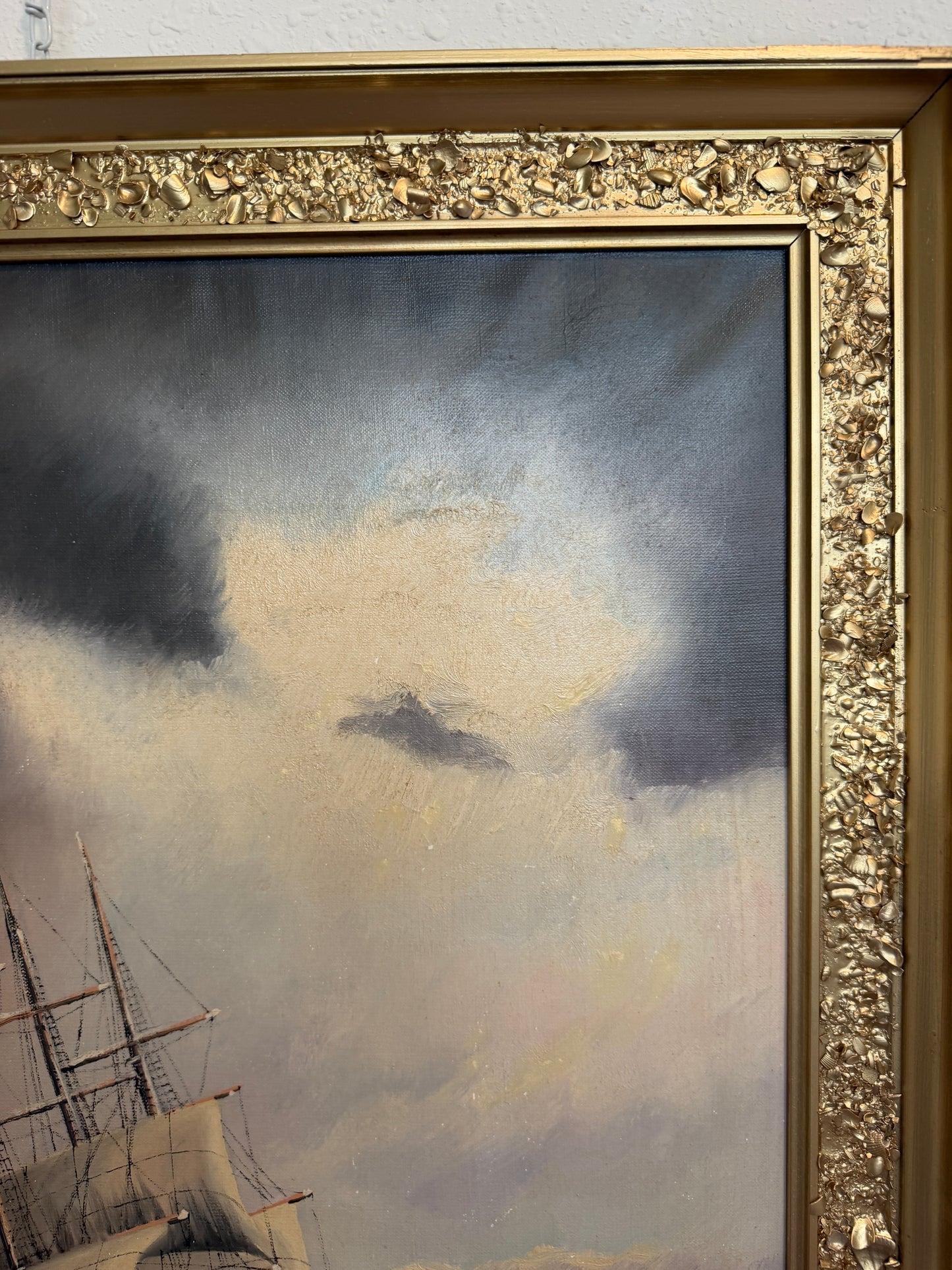 Danish Artist B. Johansen Vintage Dramatic Marine Seascape Oil Painting Framed