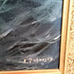 Danish Artist B. Johansen Vintage Dramatic Marine Seascape Oil Painting Framed