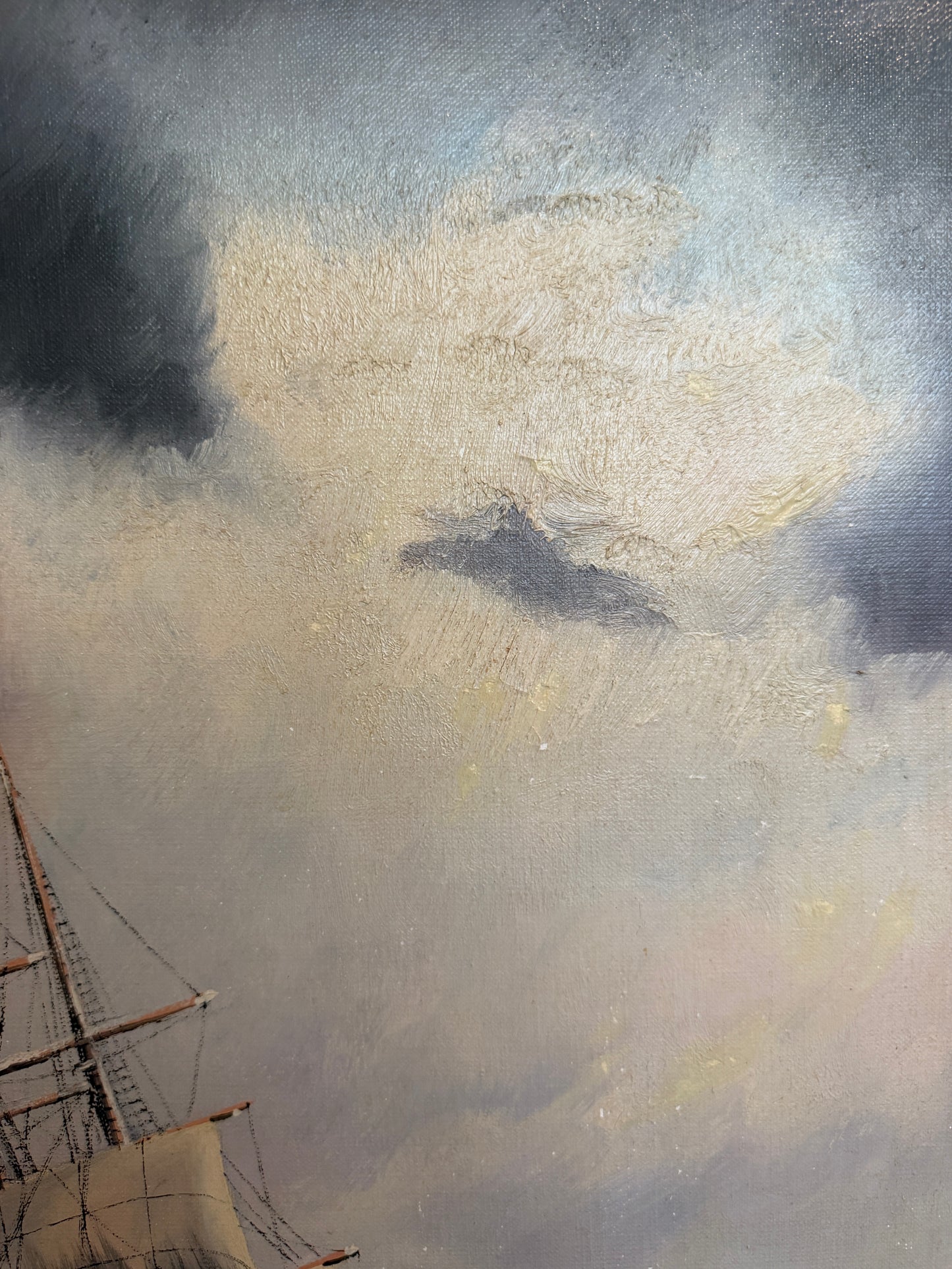 Danish Artist B. Johansen Vintage Dramatic Marine Seascape Oil Painting Framed