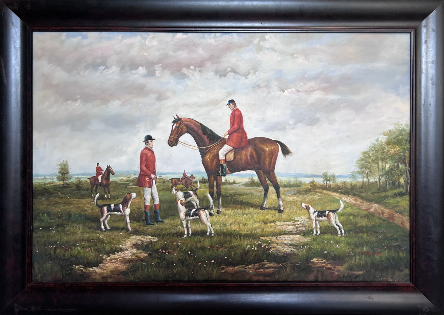 Fox Hunting Scene – Signed by M. Aarinon – Framed Vintage Oil Painting on Canvas