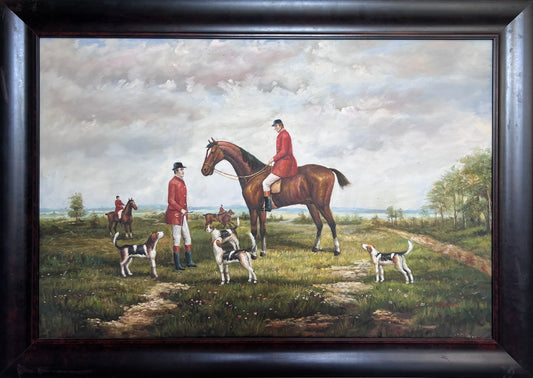 Fox Hunting Scene – Signed by M. Aarinon – Framed Vintage Oil Painting on Canvas
