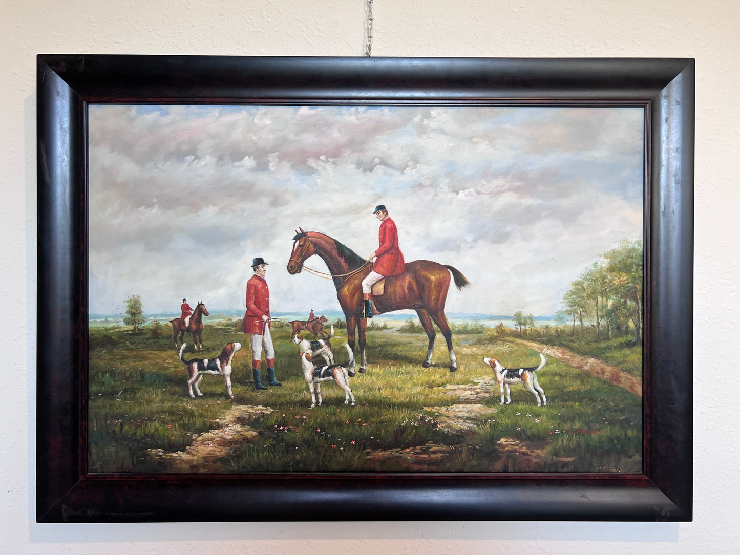 Fox Hunting Scene – Signed by M. Aarinon – Framed Vintage Oil Painting on Canvas