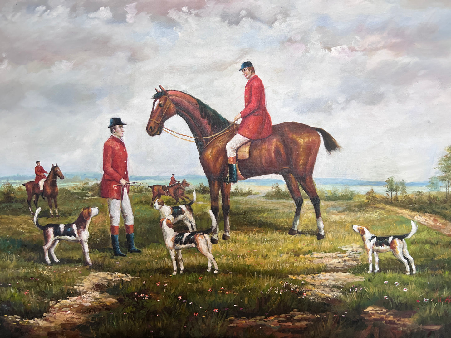 Fox Hunting Scene – Signed by M. Aarinon – Framed Vintage Oil Painting on Canvas