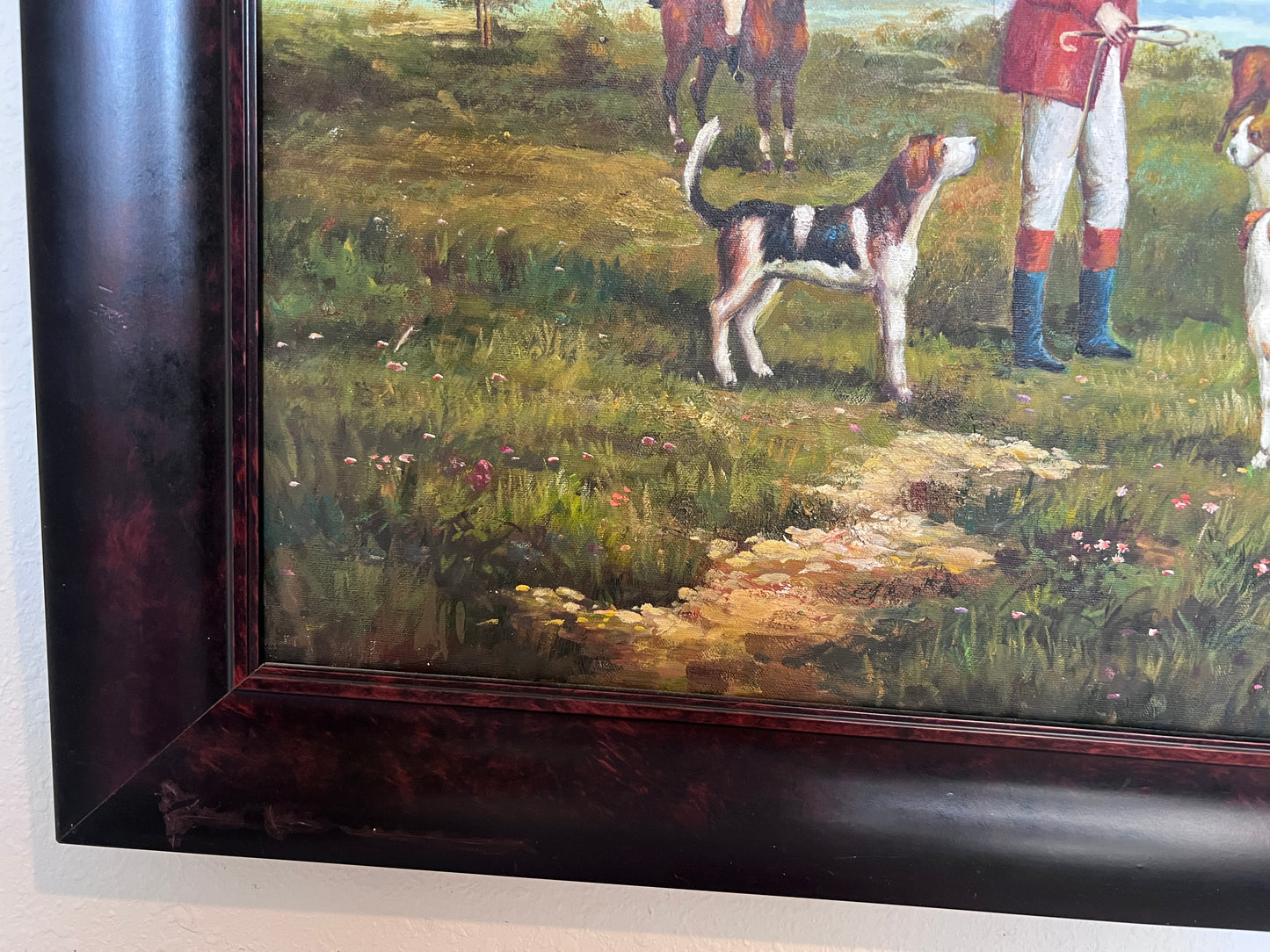 Fox Hunting Scene – Signed by M. Aarinon – Framed Vintage Oil Painting on Canvas