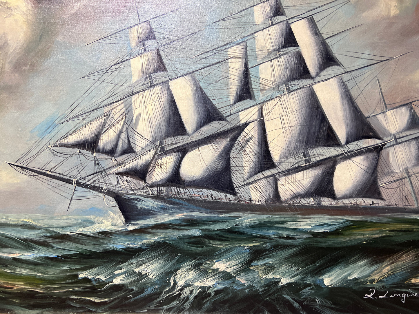 Listed Italian Artist Renato Longanesi Large oil painting on canvas Clipper ship