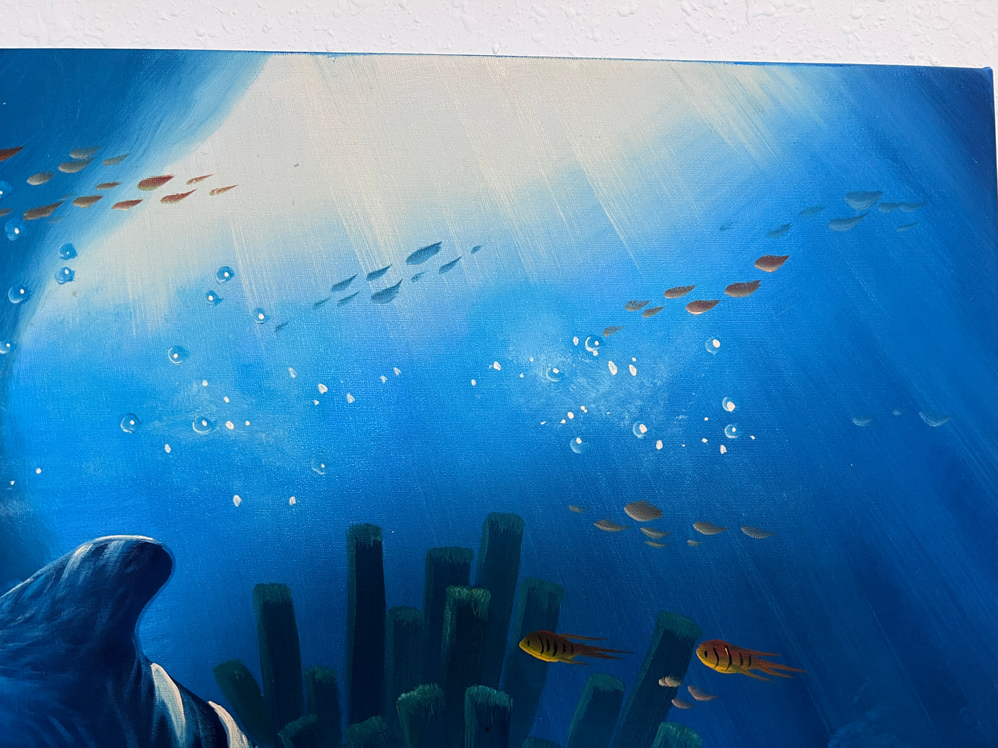 Vibrant Underwater Scene – Acrylic on Canvas Signed “Lewis” – 36"x24" Unframed