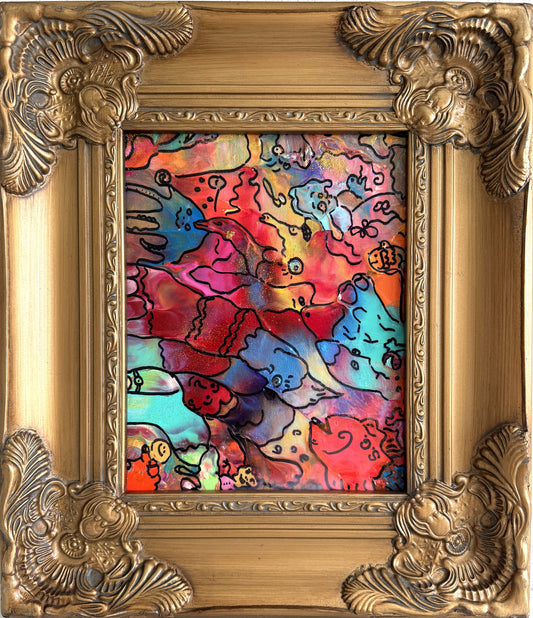 Original Abstract Painting Serg Graff "Hidden Friends" Surreal Fantasy Art, COA