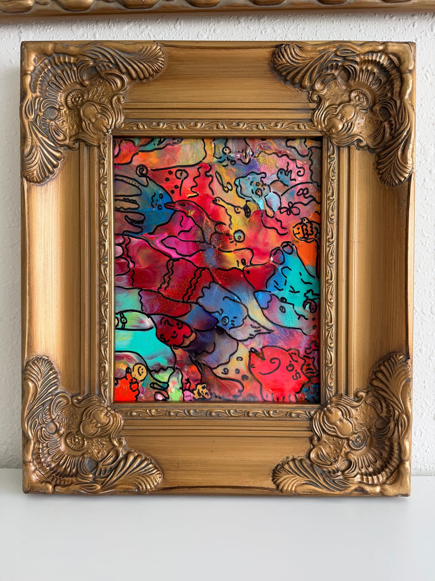 Original Abstract Painting Serg Graff "Hidden Friends" Surreal Fantasy Art, COA