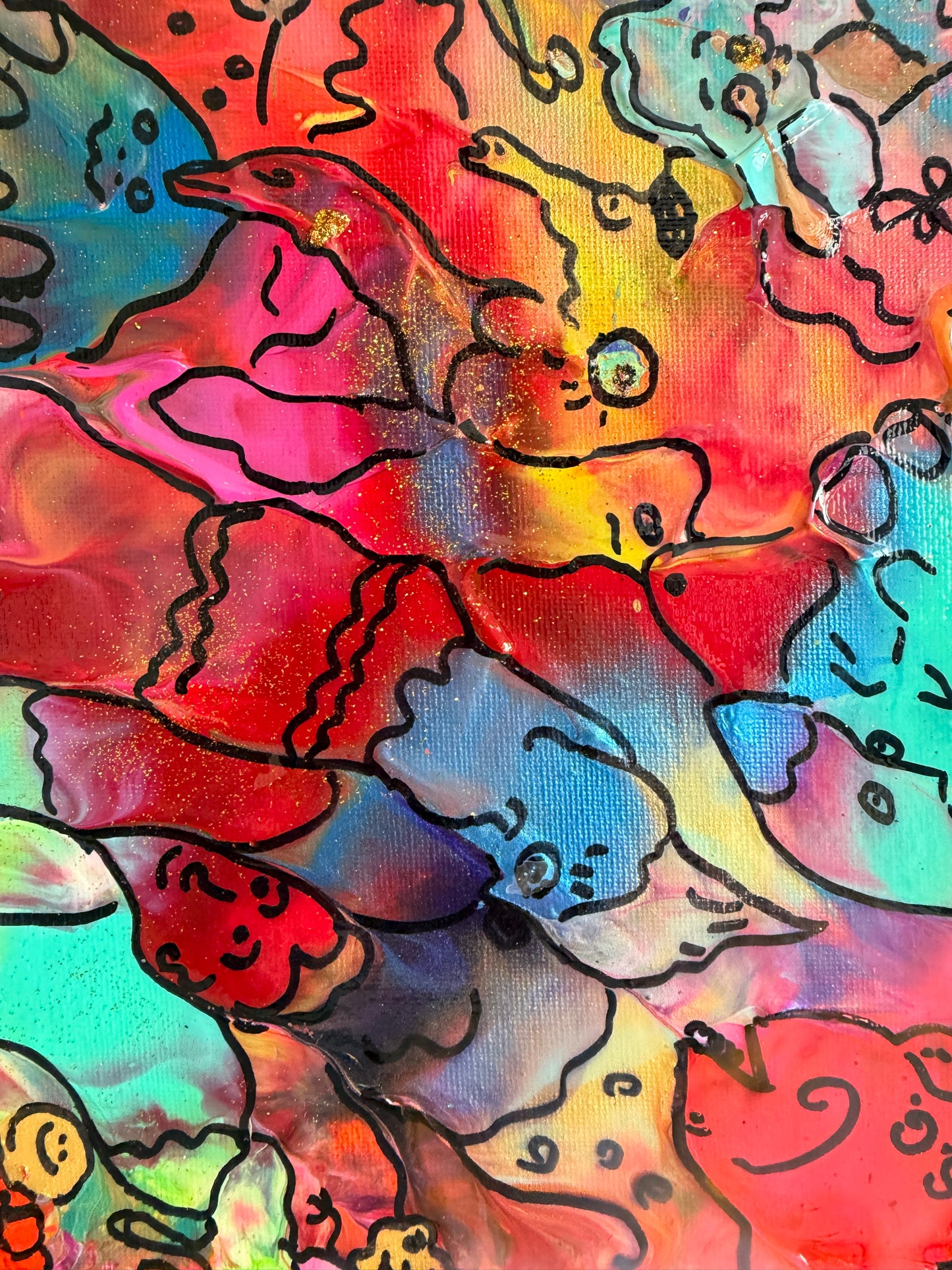 Original Abstract Painting Serg Graff "Hidden Friends" Surreal Fantasy Art, COA