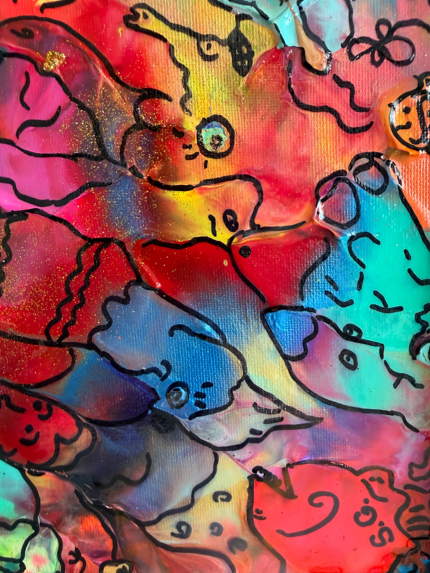 Original Abstract Painting Serg Graff "Hidden Friends" Surreal Fantasy Art, COA
