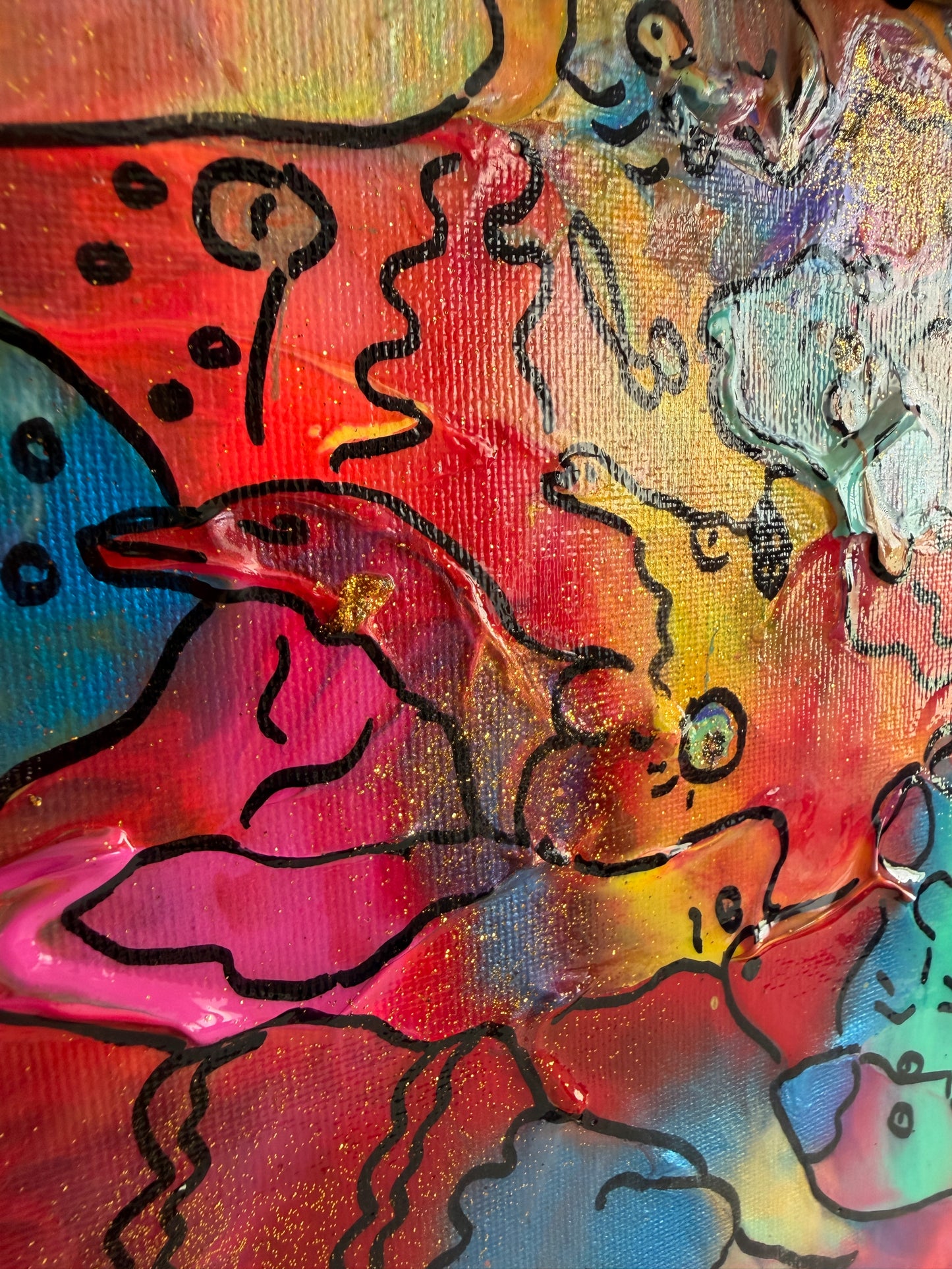 Original Abstract Painting Serg Graff "Hidden Friends" Surreal Fantasy Art, COA