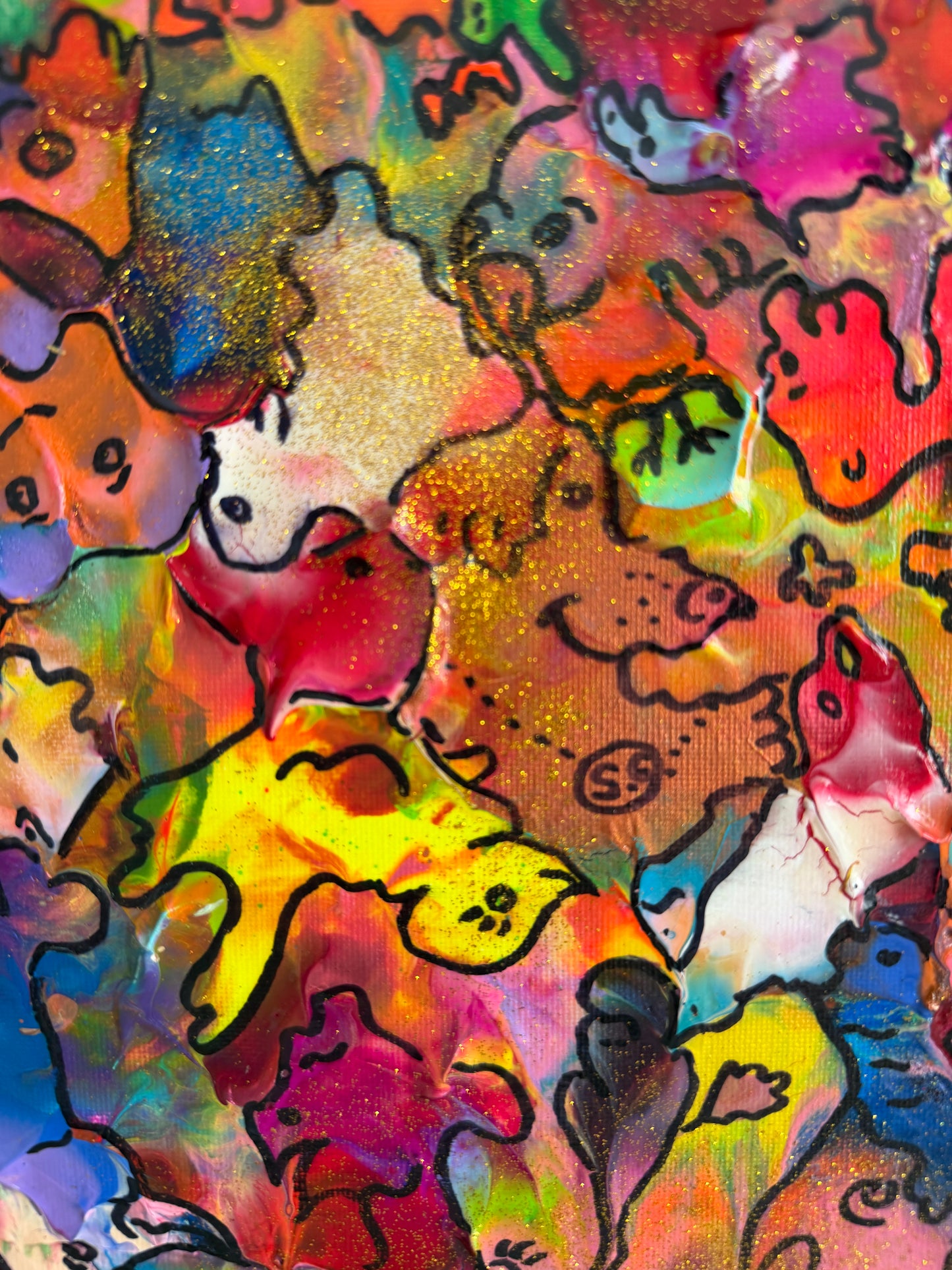 Original Abstract Painting Serg Graff "Happy Doodles" Surreal Fantasy Art, COA