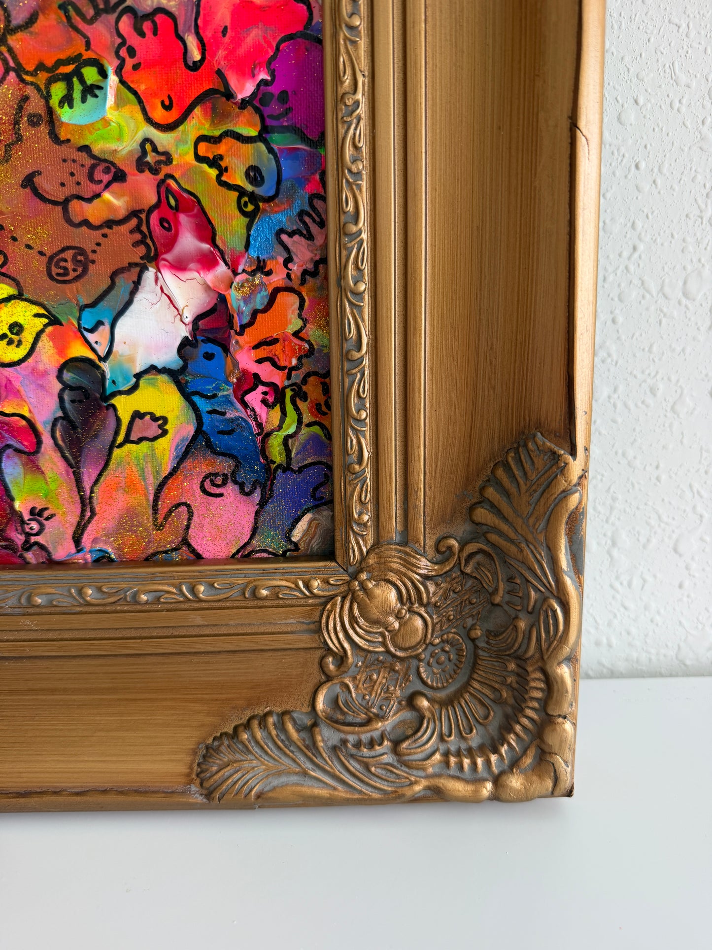 Original Abstract Painting Serg Graff "Happy Doodles" Surreal Fantasy Art, COA