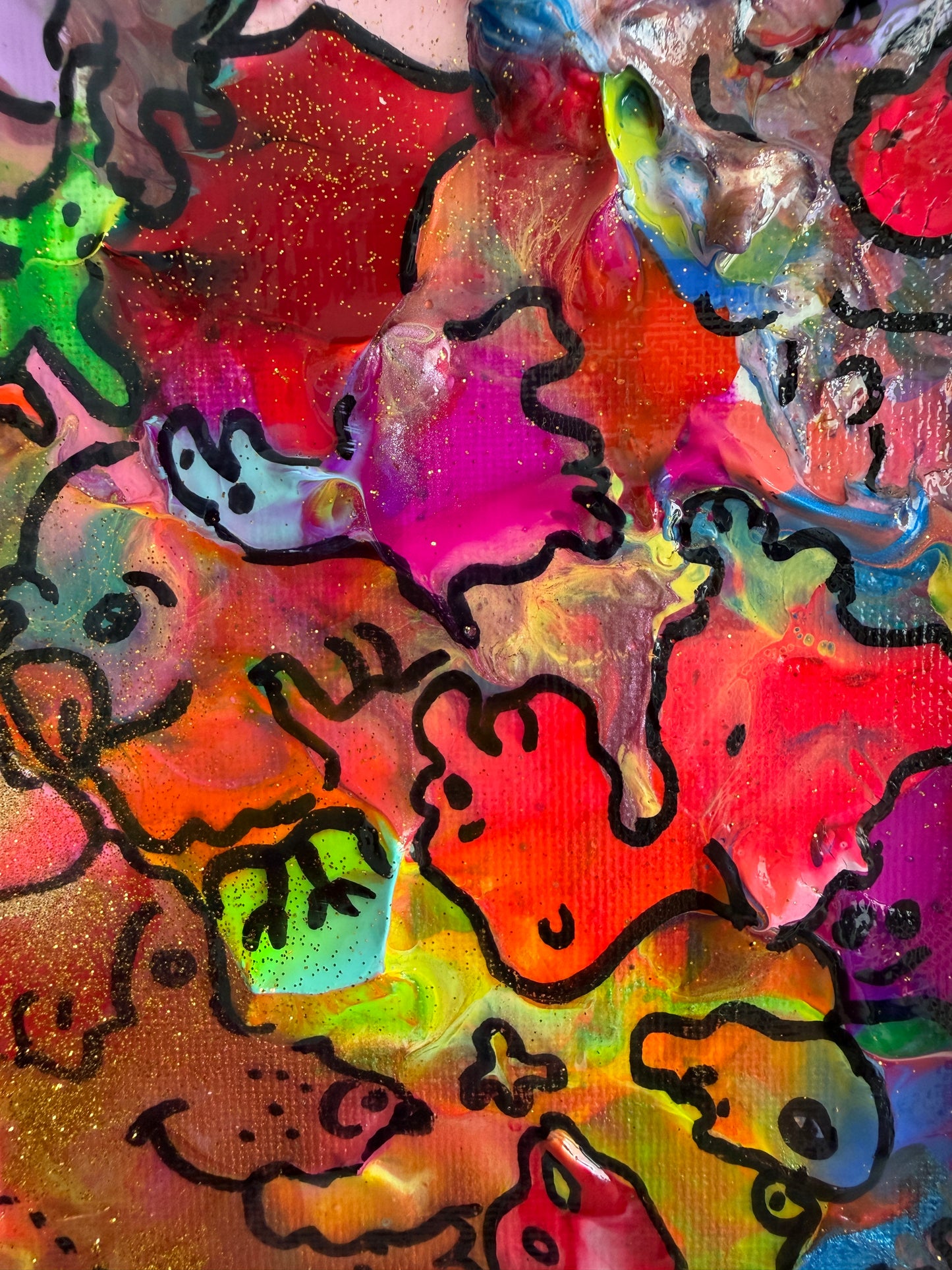Original Abstract Painting Serg Graff "Happy Doodles" Surreal Fantasy Art, COA