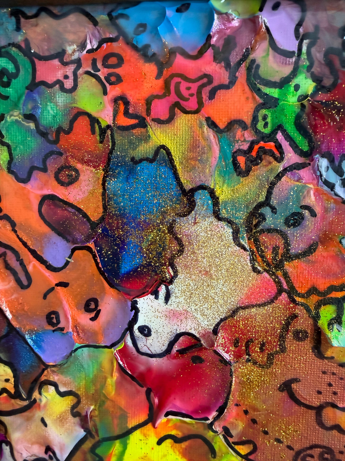 Original Abstract Painting Serg Graff "Happy Doodles" Surreal Fantasy Art, COA