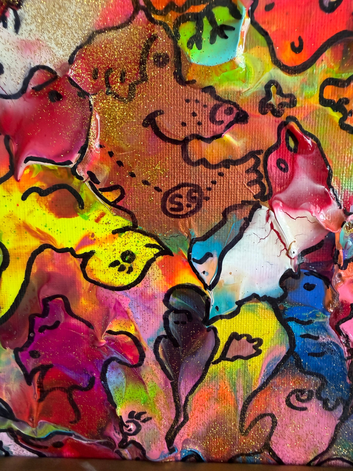 Original Abstract Painting Serg Graff "Happy Doodles" Surreal Fantasy Art, COA